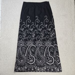 Talbots Wool Blend Maxi Skirt Black Embriodered Paisley Lined 12 Holiday Zip